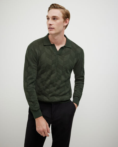 Herringbone Long Sleeve Trophy Knit, Khaki, hi-res